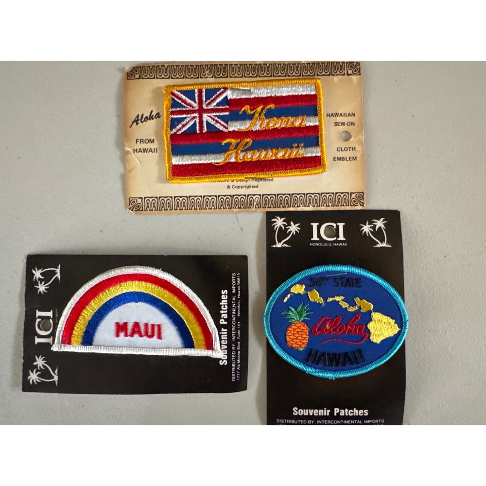 Vintage Hawaii Souvenir Patches Set 3 Maui Rainbow Aloha 50th State Flag ICI New